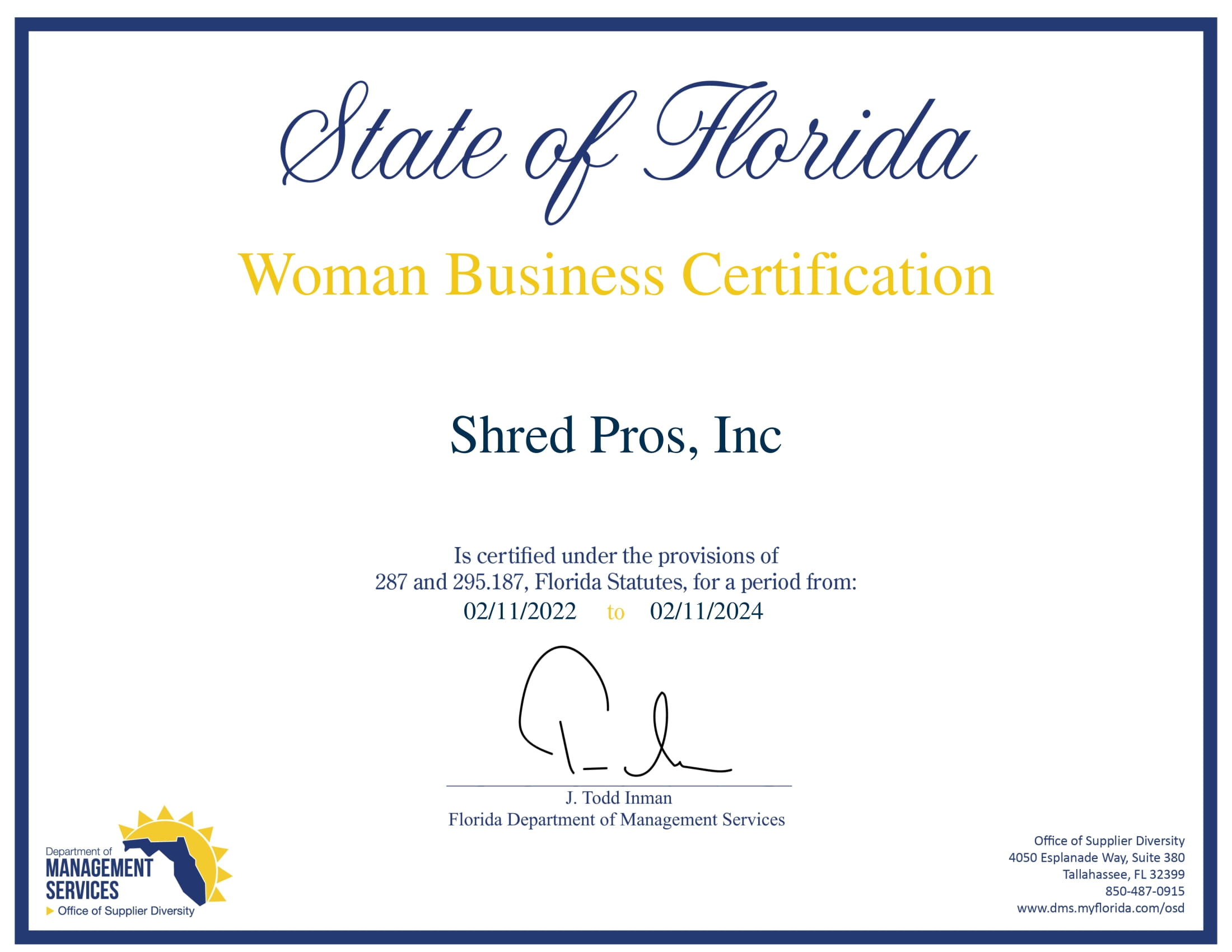 Woman Business Certificate