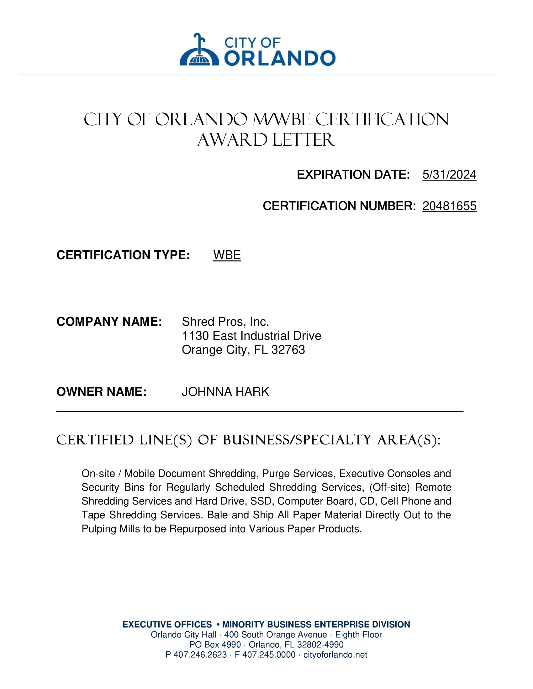 2020-2022 WBE Certification